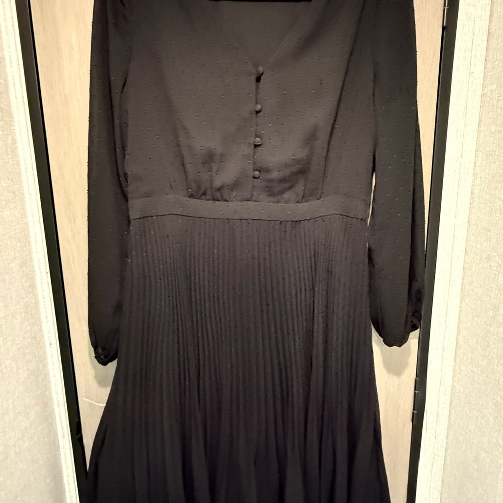 Ann Taylor Black Long Sleeve Dress 6P Pleated bottom knee length gorgeous